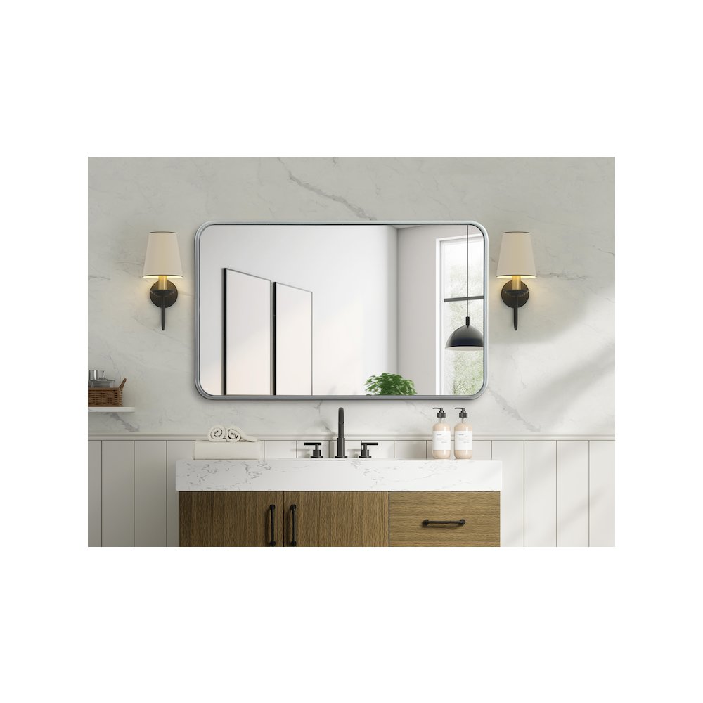 Contour Metal Rectangle Mirror 22x36 in Silver. Picture 6