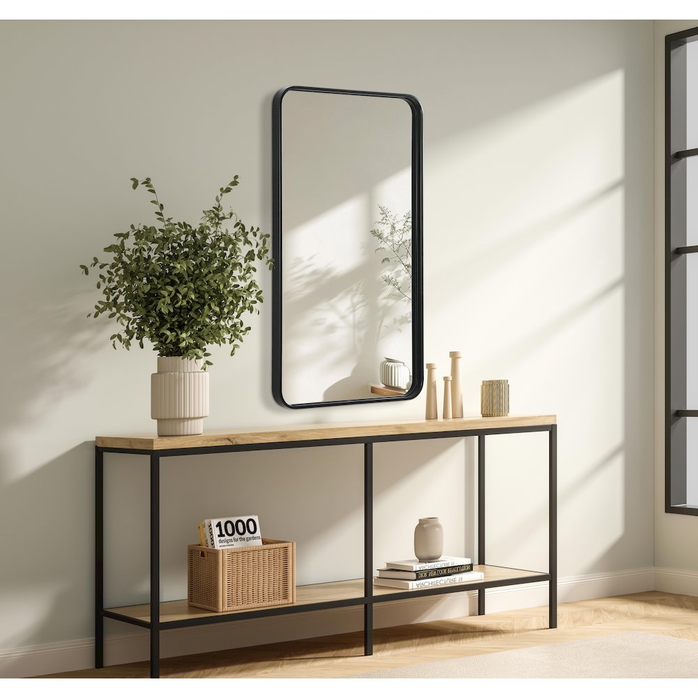 Contour Metal Rectangle Mirror 22x40 in Black. Picture 3
