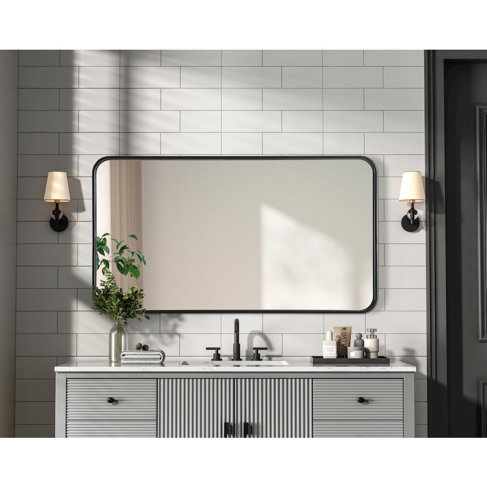 Contour Metal Rectangle Mirror 22x40 in Black. Picture 6
