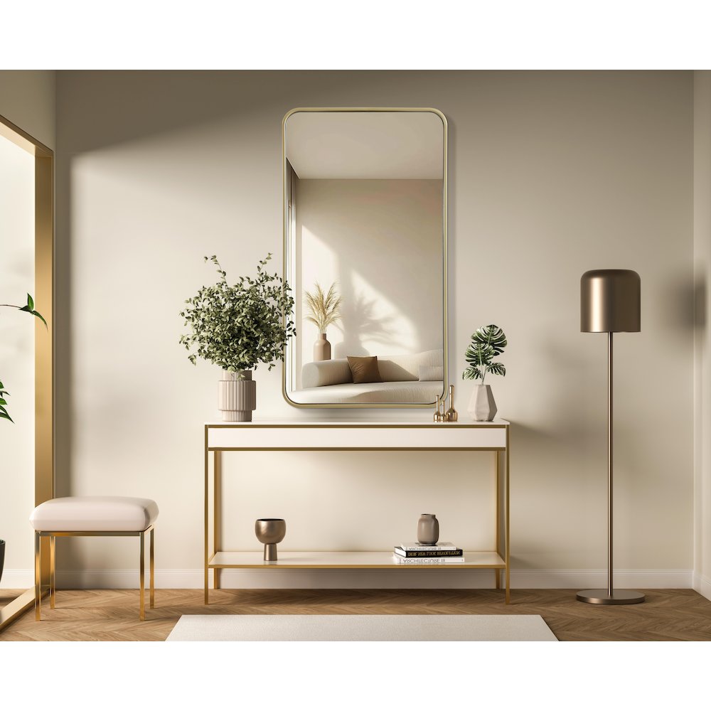 Contour Metal Rectangle Mirror 22x40 in Brass. Picture 2