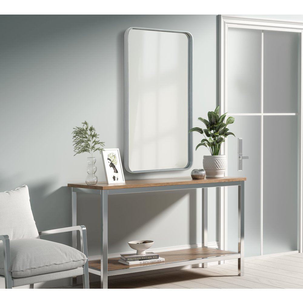 Contour Metal Rectangle Mirror 22x40 in Silver. Picture 3