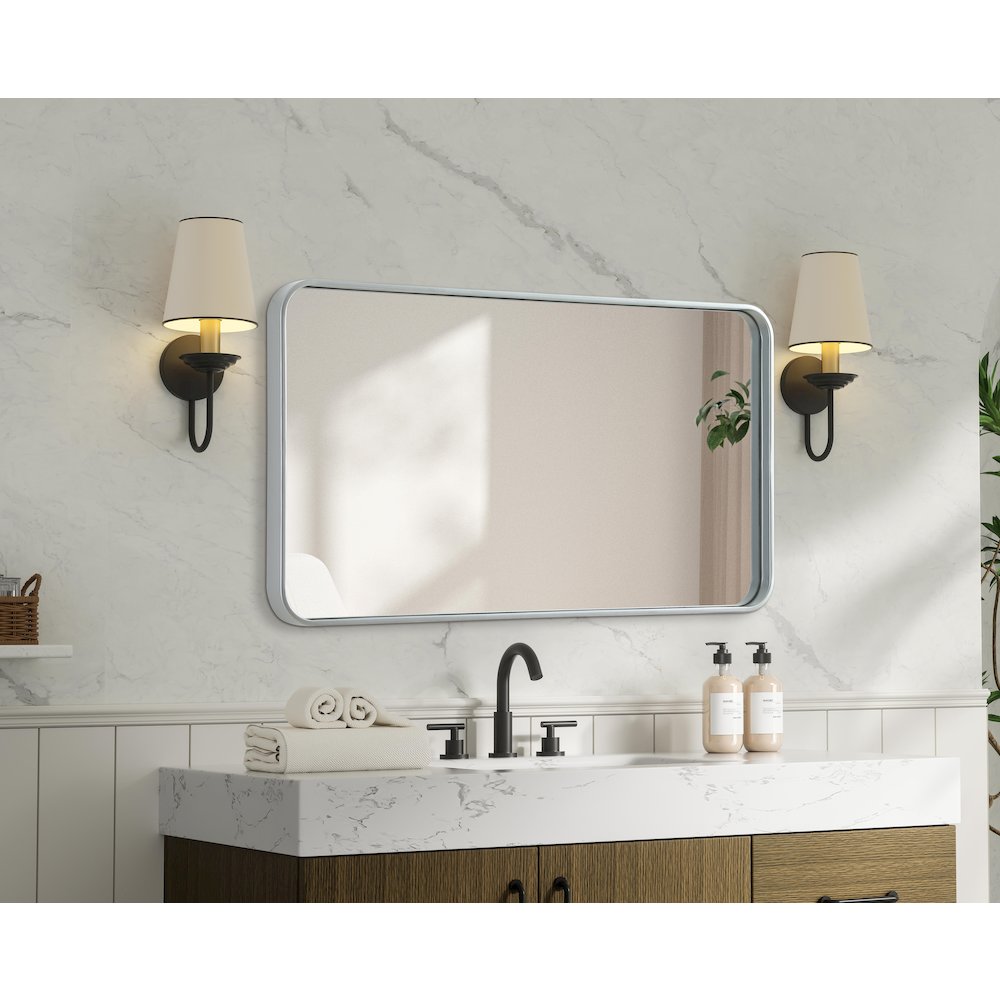 Contour Metal Rectangle Mirror 22x40 in Silver. Picture 8