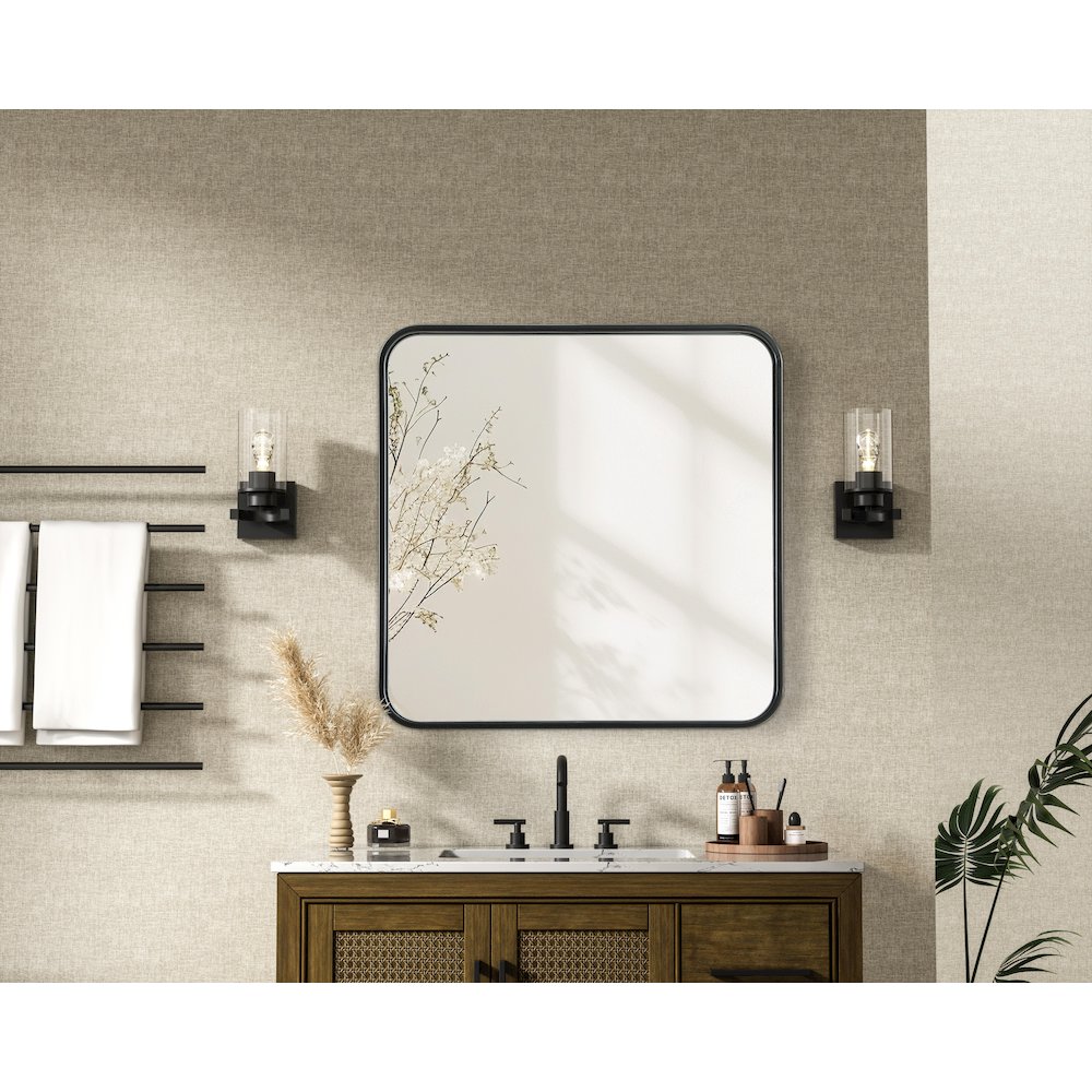 Contour Metal Square Mirror 24x24 in Black. Picture 2