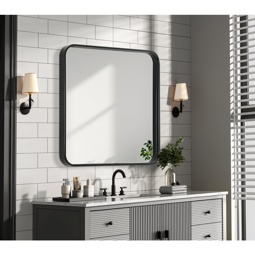 Contour Metal Square Mirror 24x24 in Black. Picture 3