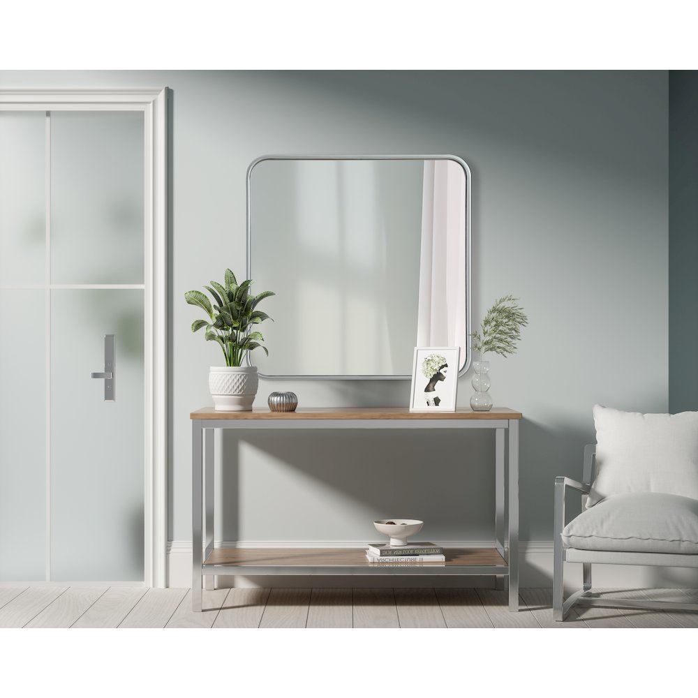 Contour Metal Square Mirror 24x24 in Silver. Picture 2