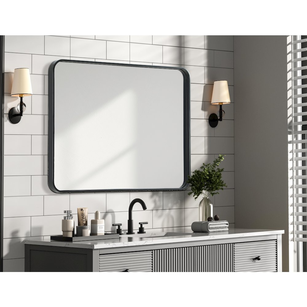 Contour Metal Rectangle Mirror 24x32 in Black. Picture 7