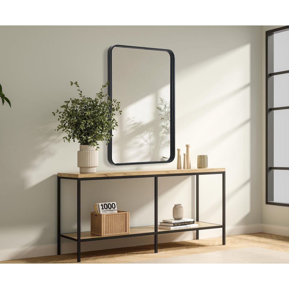Contour Metal Rectangle Mirror 24x36 in Black. Picture 3