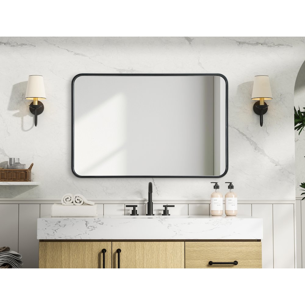 Contour Metal Rectangle Mirror 24x36 in Black. Picture 6