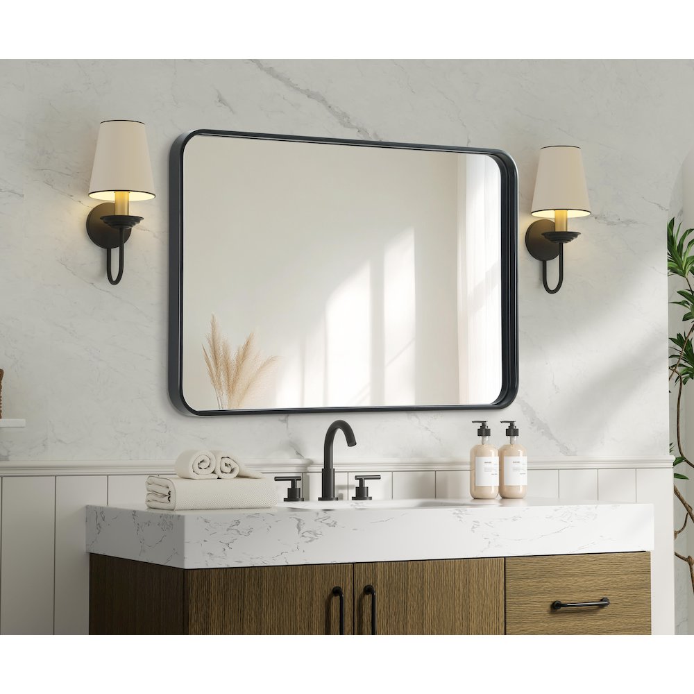 Contour Metal Rectangle Mirror 24x36 in Black. Picture 7