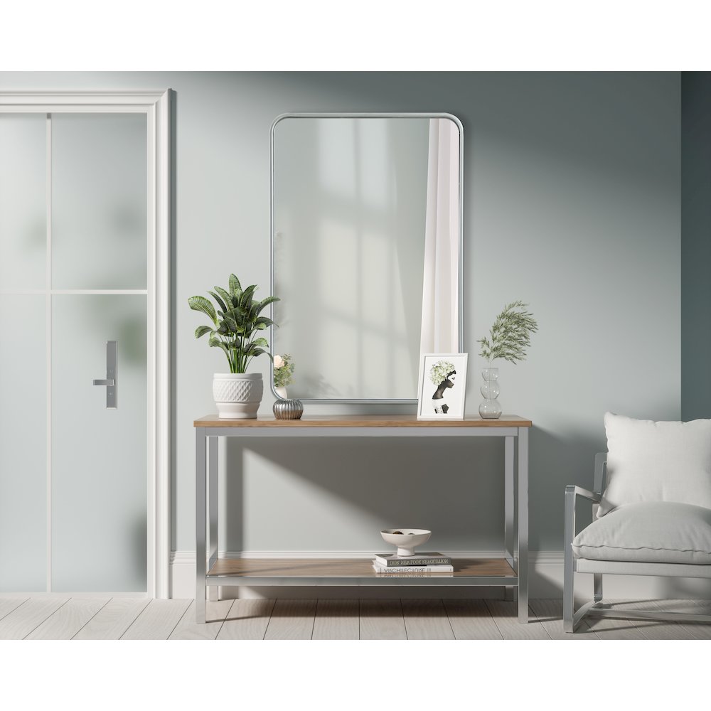 Contour Metal Rectangle Mirror 24x36 in Silver. Picture 2