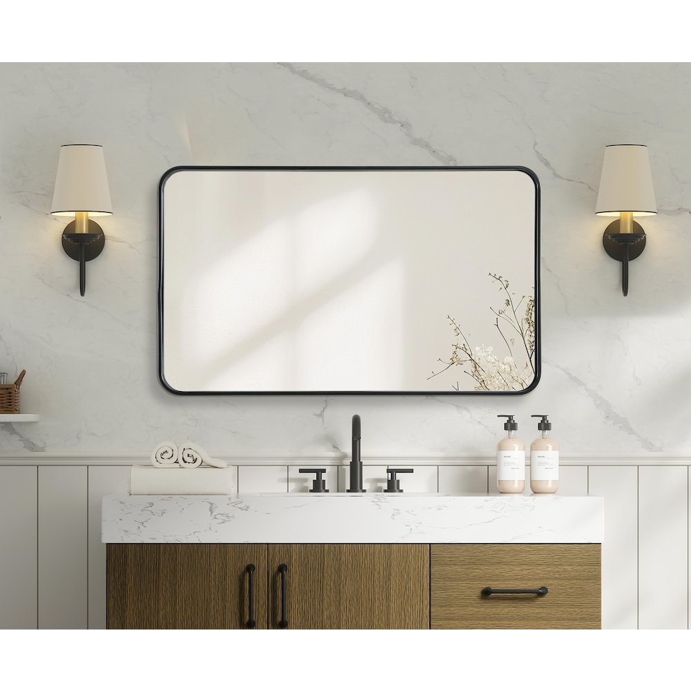 Contour Metal Rectangle Mirror 24x40 in Black. Picture 6