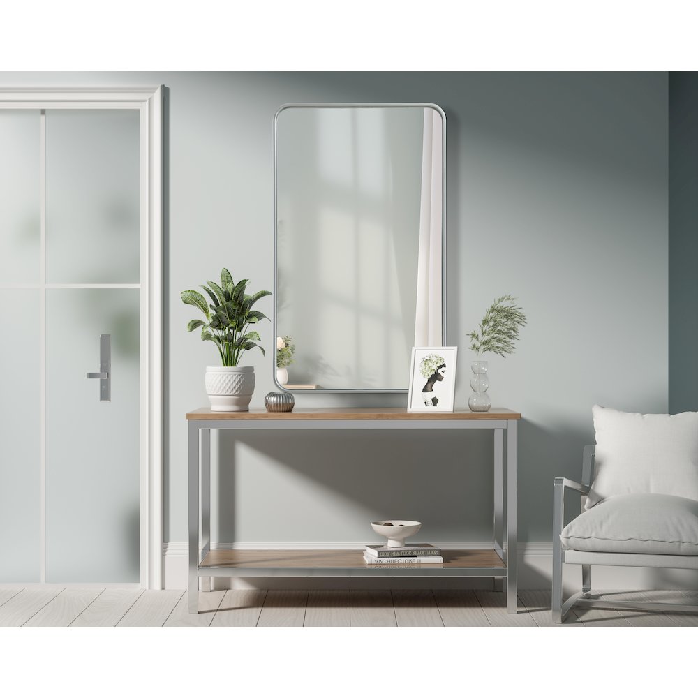 Contour Metal Rectangle Mirror 24x40 in Silver. Picture 2