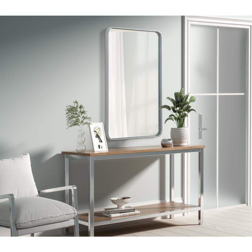 Contour Metal Rectangle Mirror 24x40 in Silver. Picture 3