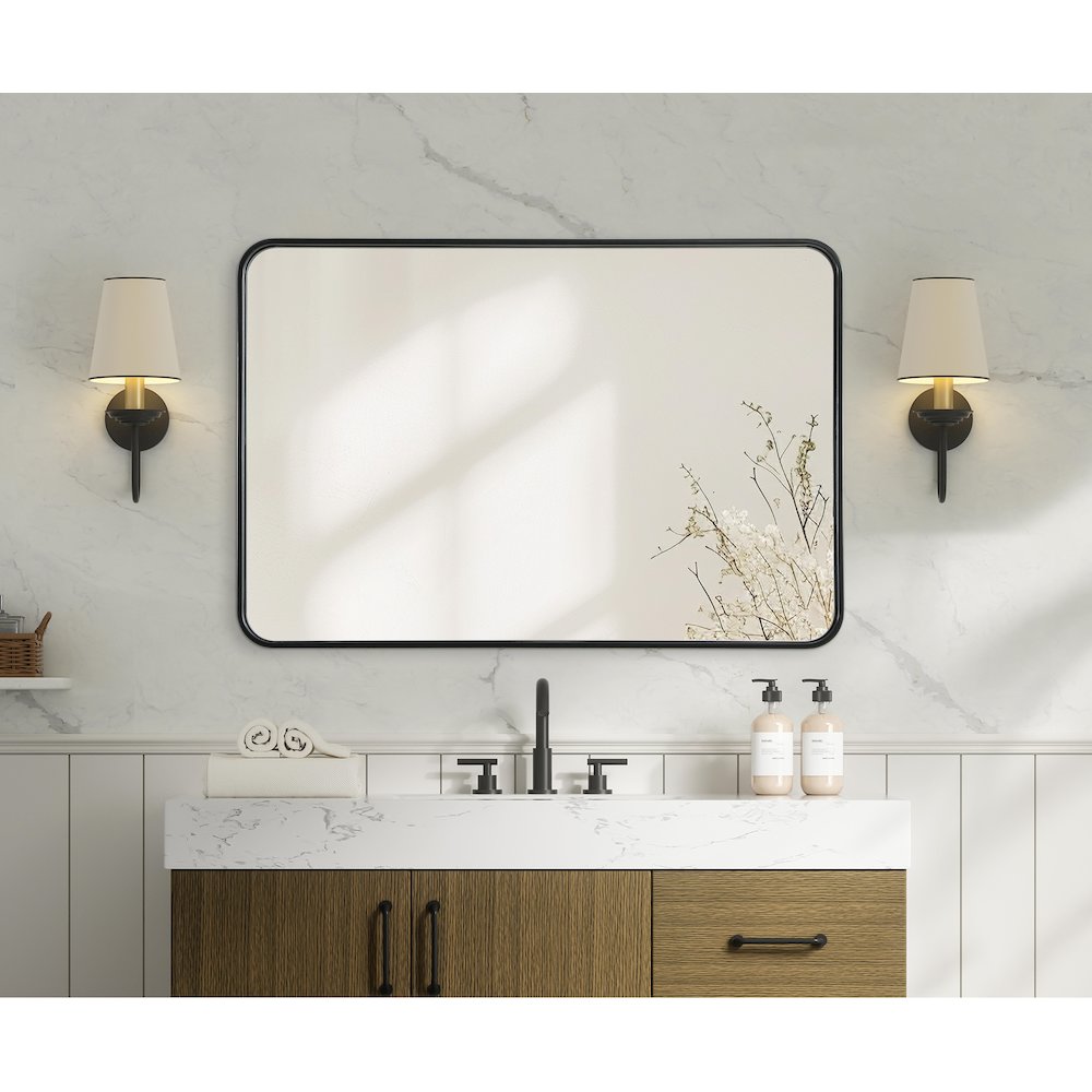 Contour Metal Rectangle Mirror 27x40 in Black. Picture 6
