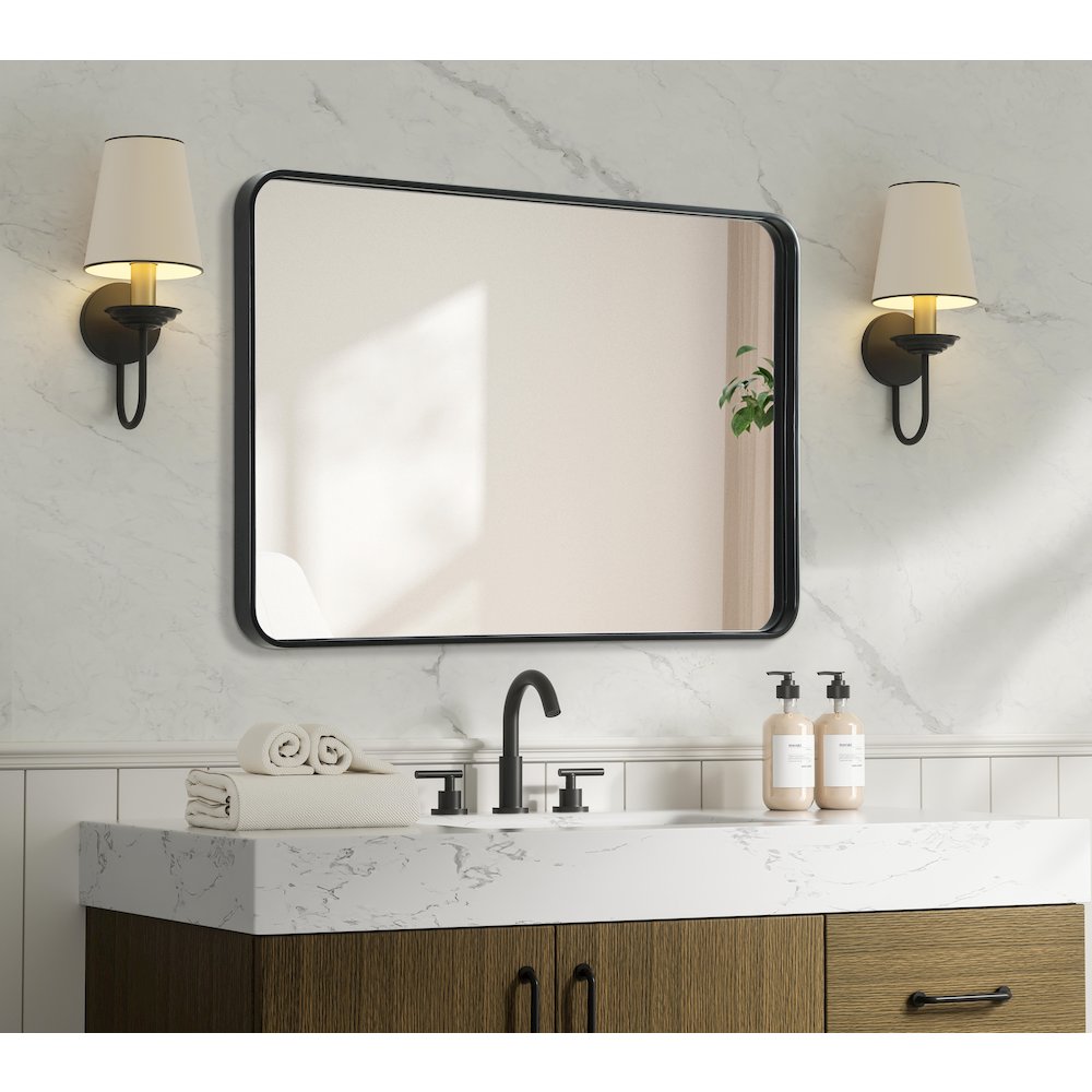 Contour Metal Rectangle Mirror 27x40 in Black. Picture 7