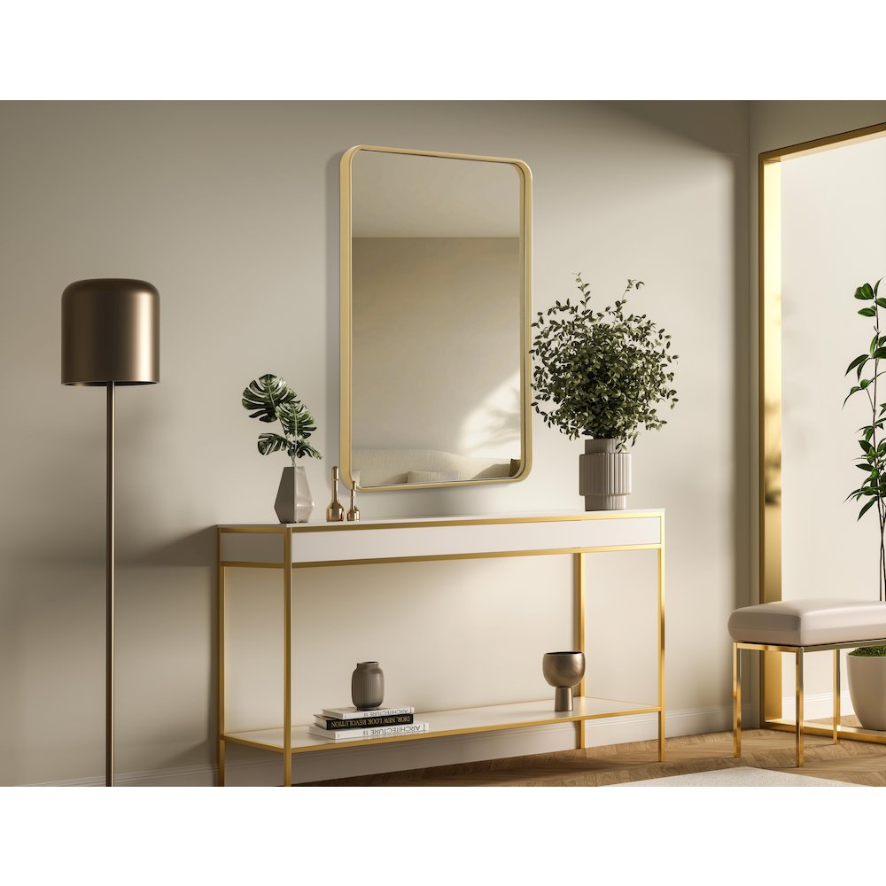 Contour Metal Rectangle Mirror 27x40 in Brass. Picture 3