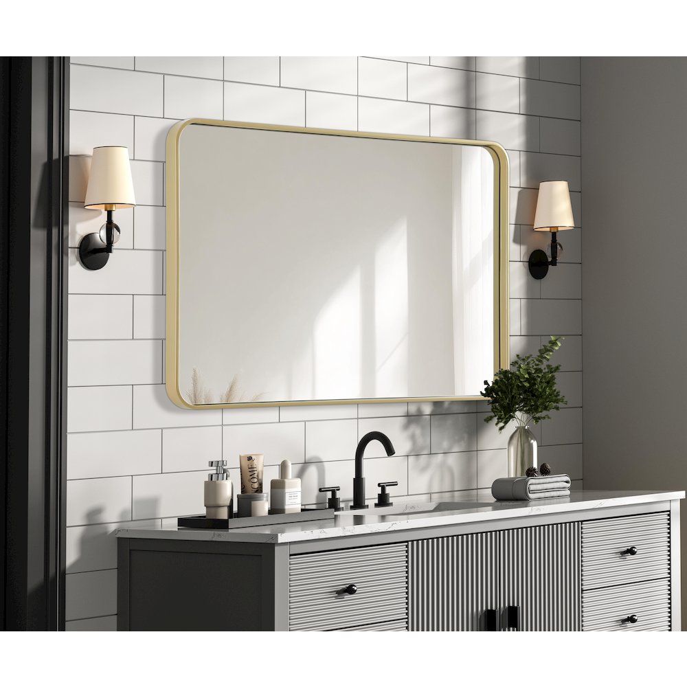 Contour Metal Rectangle Mirror 27x40 in Brass. Picture 7