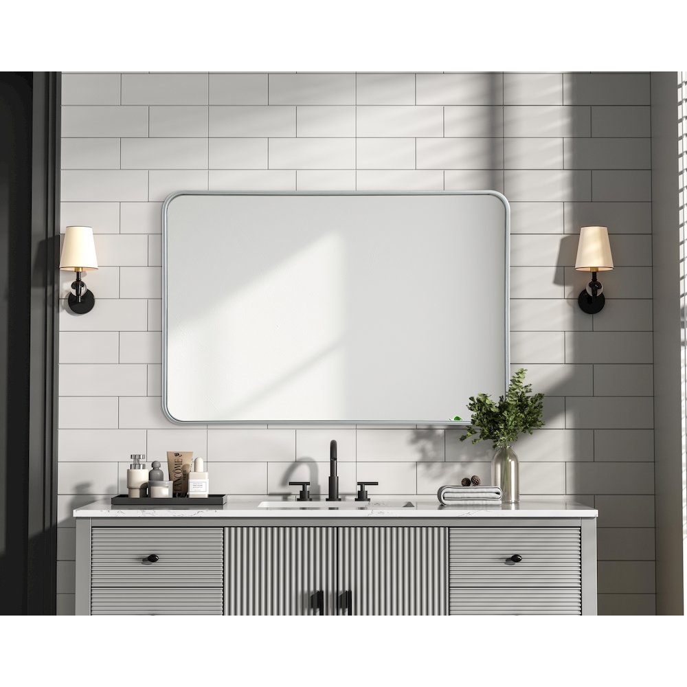 Contour Metal Rectangle Mirror 27x40 in Silver. Picture 6