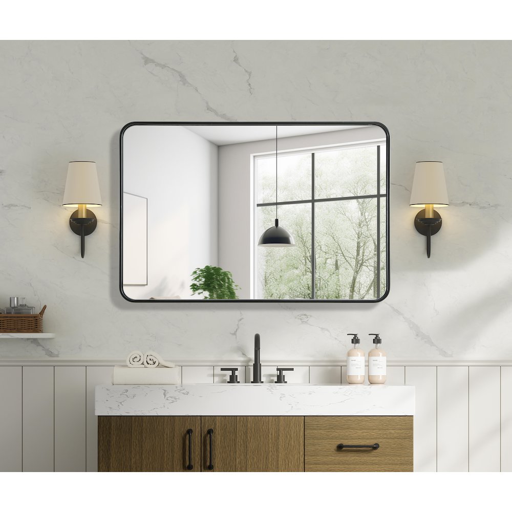 Contour Metal Rectangle Mirror 28x42 in Black. Picture 6