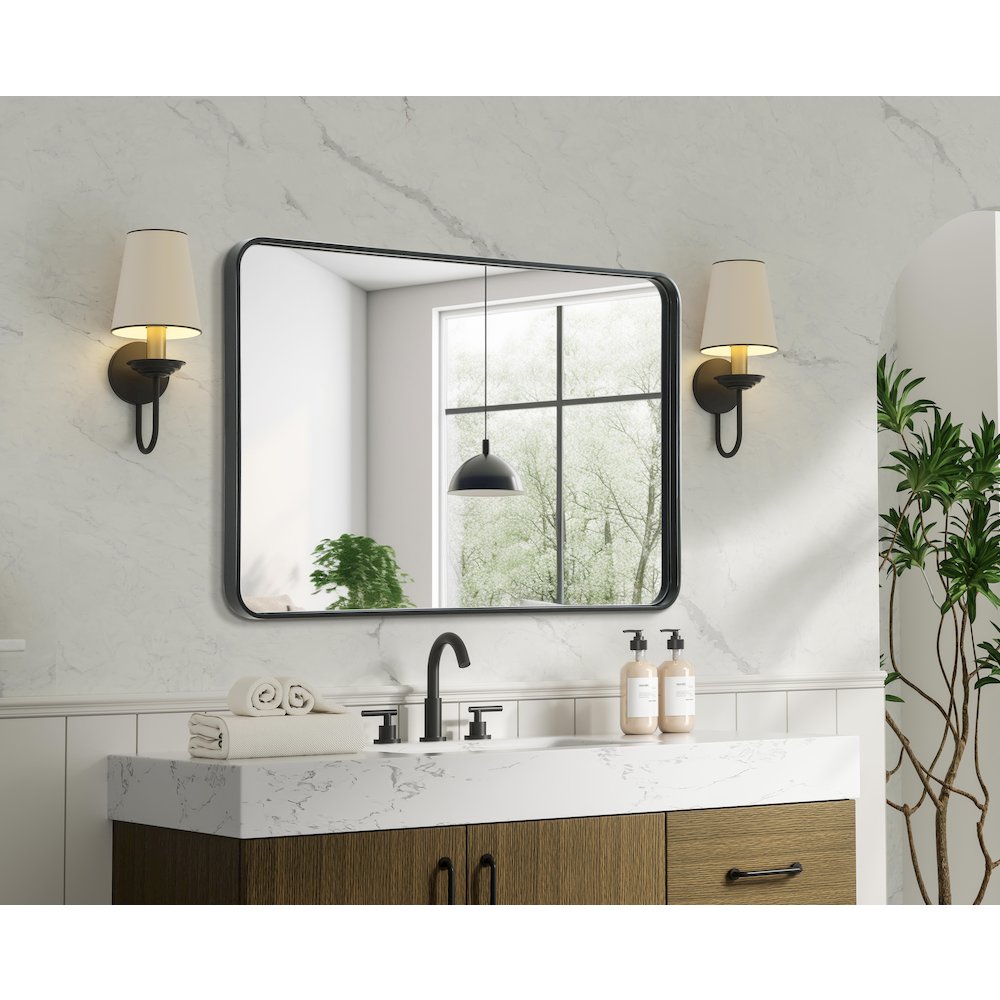 Contour Metal Rectangle Mirror 28x42 in Black. Picture 7