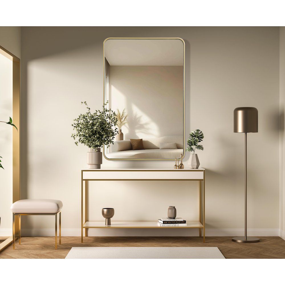 Contour Metal Rectangle Mirror 28x42 in Brass. Picture 2