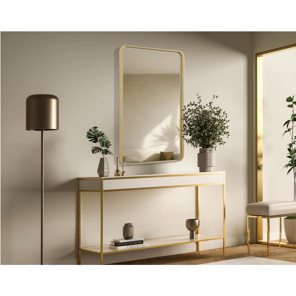 Contour Metal Rectangle Mirror 28x42 in Brass. Picture 3