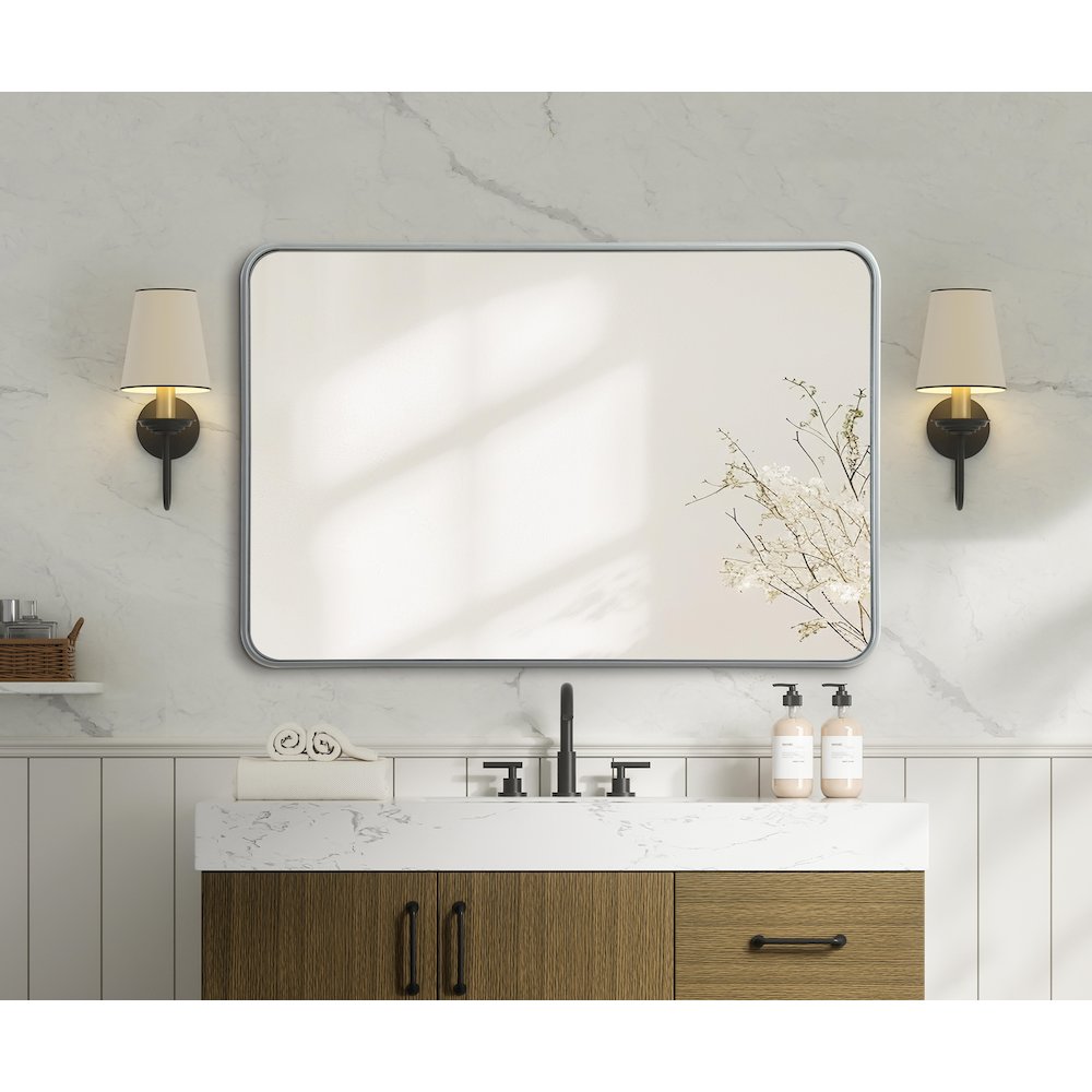 Contour Metal Rectangle Mirror 28x42 in Silver. Picture 6
