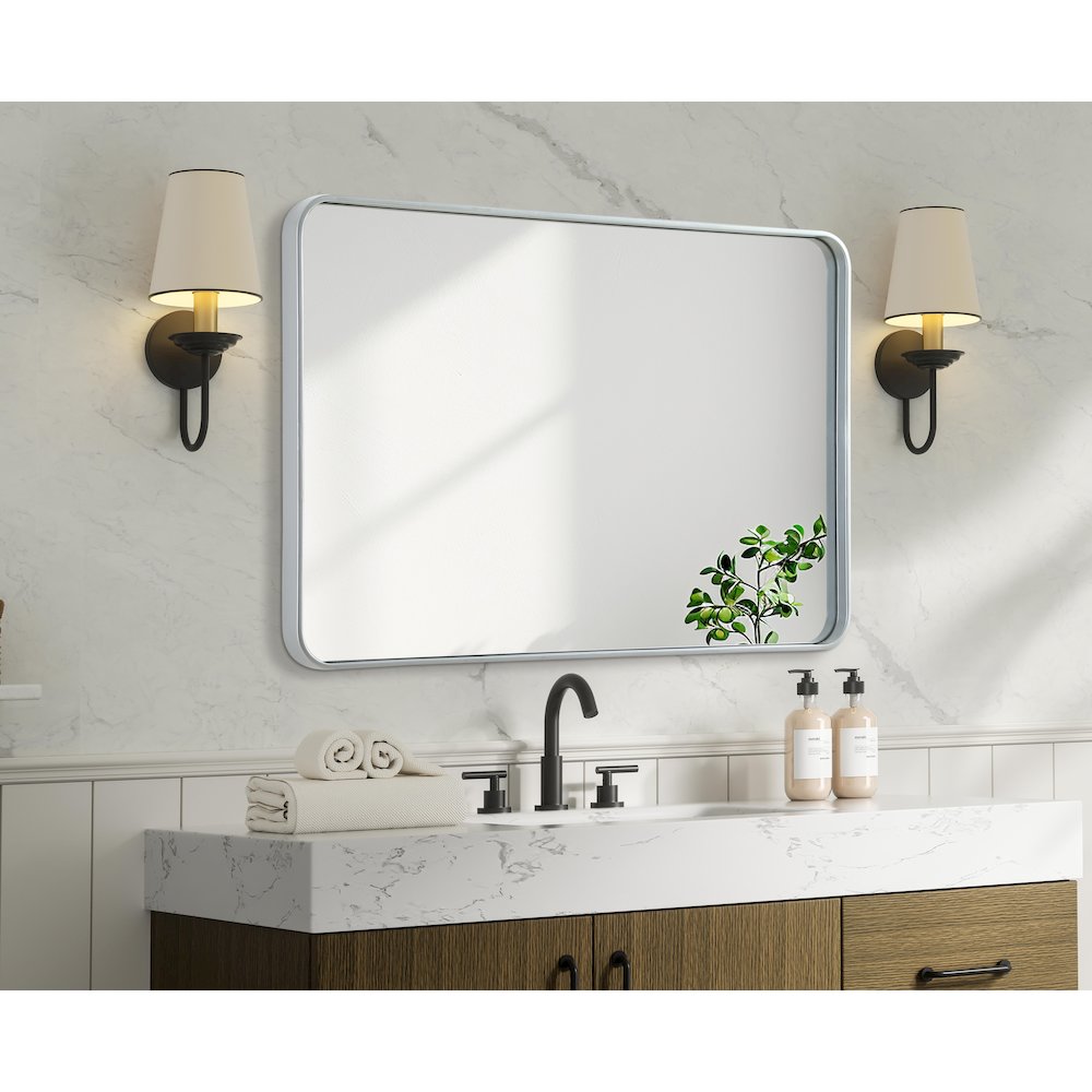 Contour Metal Rectangle Mirror 28x42 in Silver. Picture 7
