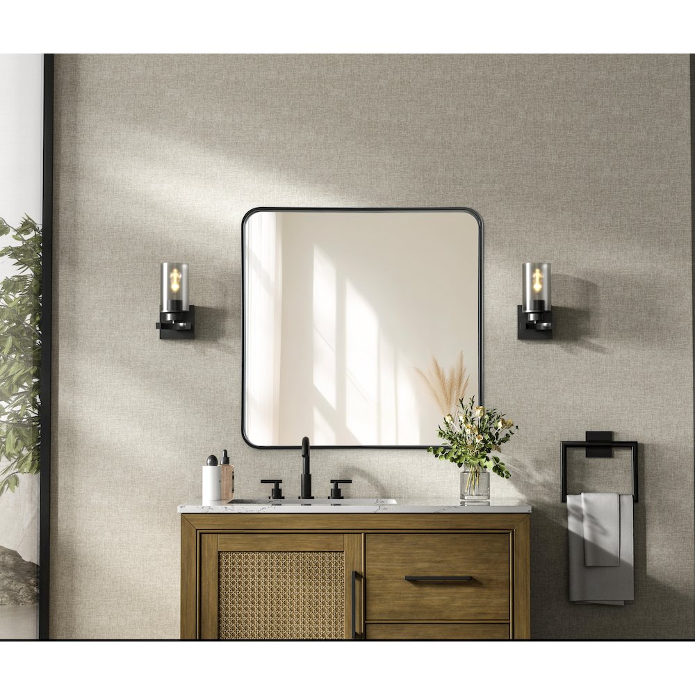 Contour Metal Square Mirror 30x30 in Black. Picture 2