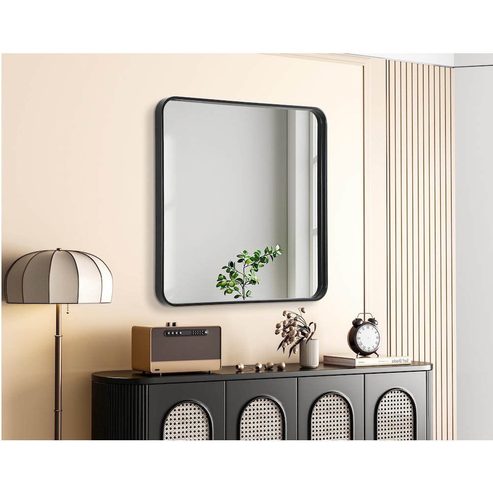 Contour Metal Square Mirror 30x30 in Black. Picture 3