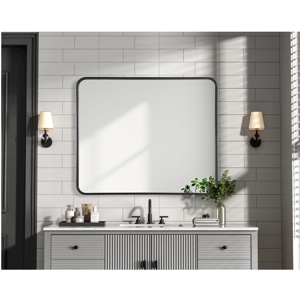 Contour Metal Rectangle Mirror 30x36 in Black. Picture 6