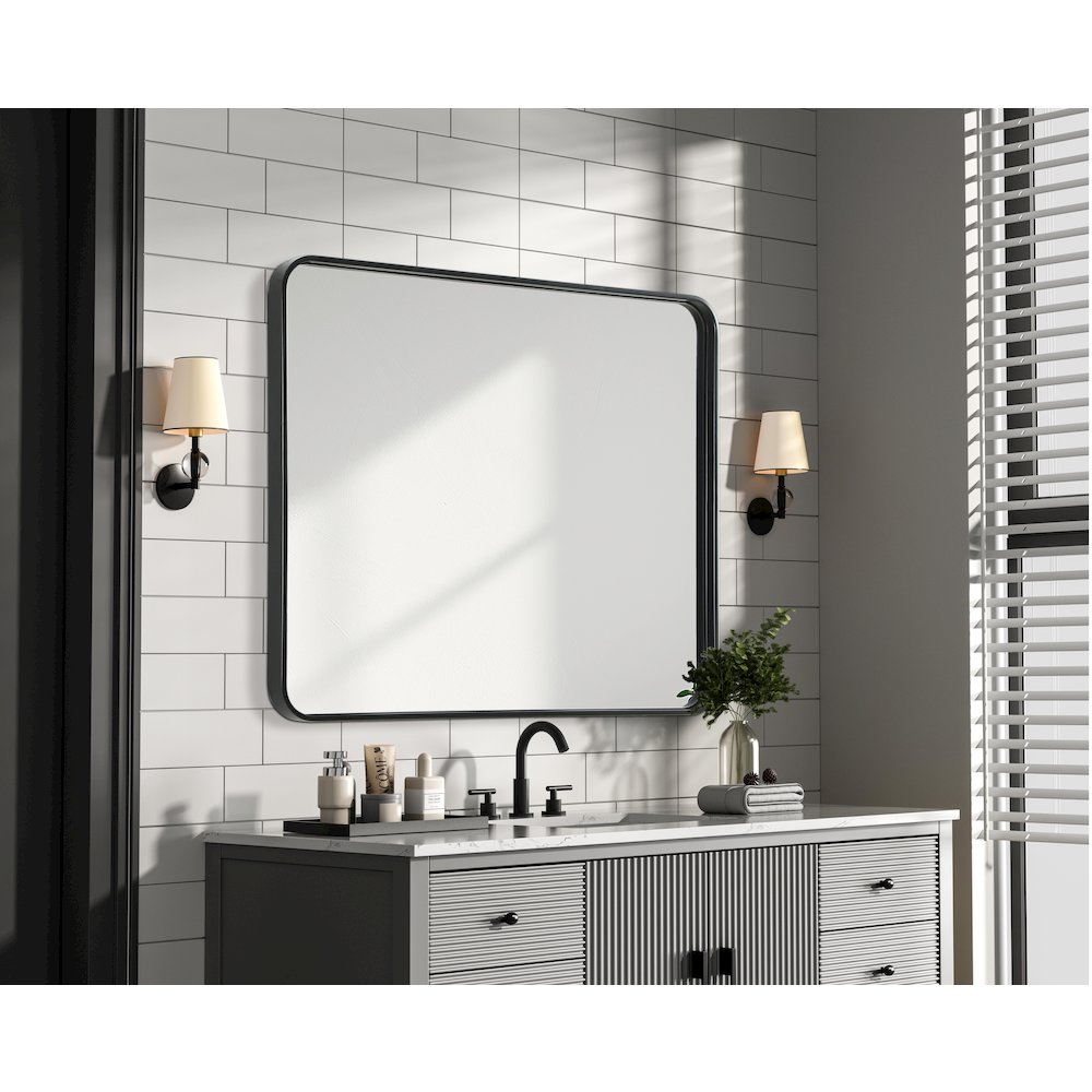 Contour Metal Rectangle Mirror 30x36 in Black. Picture 7