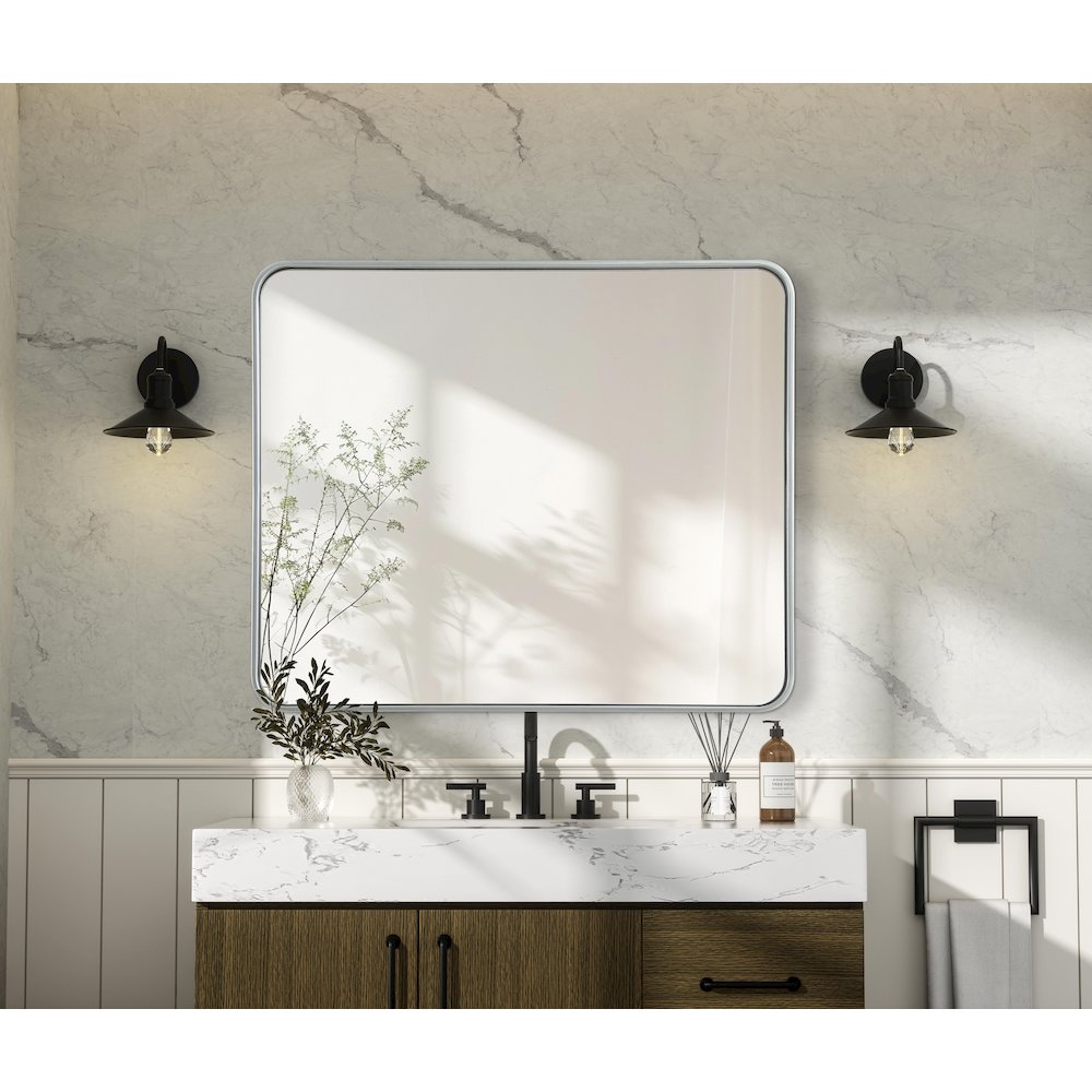 Contour Metal Rectangle Mirror 30x36 in Silver. Picture 6