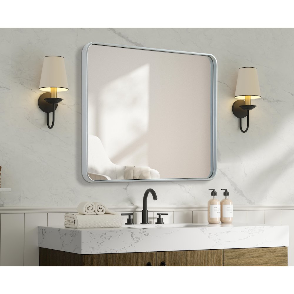 Contour Metal Rectangle Mirror 30x36 in Silver. Picture 7