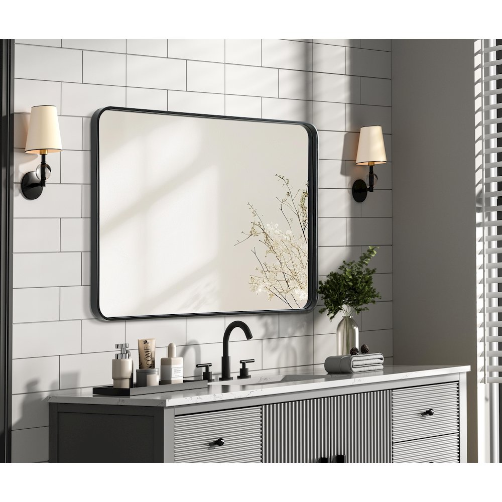 Contour Metal Rectangle Mirror 30x40 in Black. Picture 7