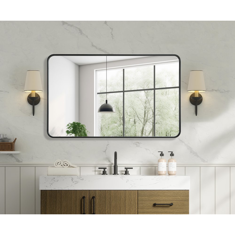 Contour Metal Rectangle Mirror 30x48 in Black. Picture 6