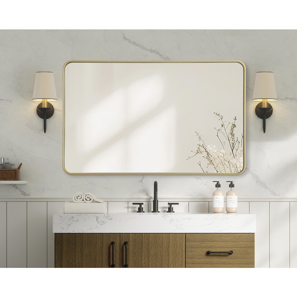 Contour Metal Rectangle Mirror 30x48 in Brass. Picture 6