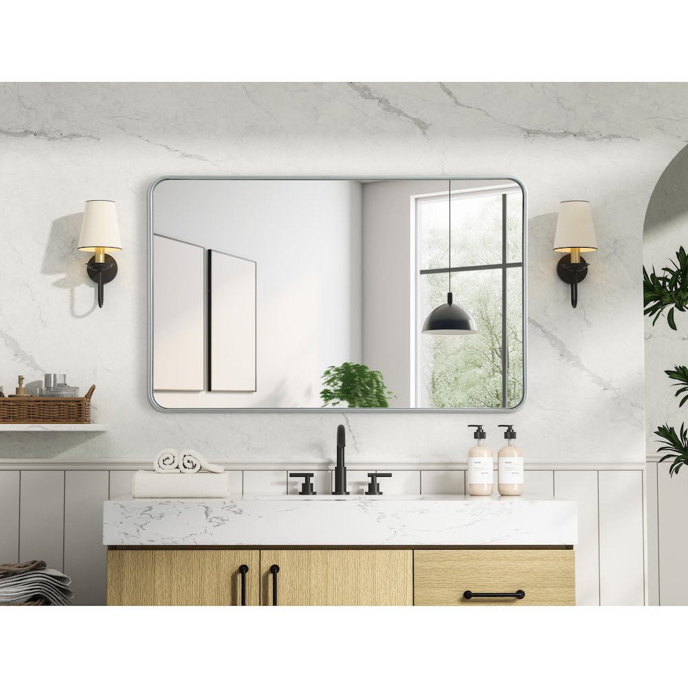 Contour Metal Rectangle Mirror 30x48 in Silver. Picture 6