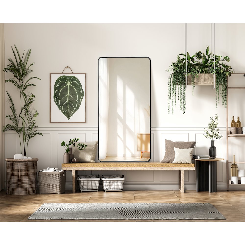 Contour Metal Rectangle Mirror 30x60 in Black. Picture 2