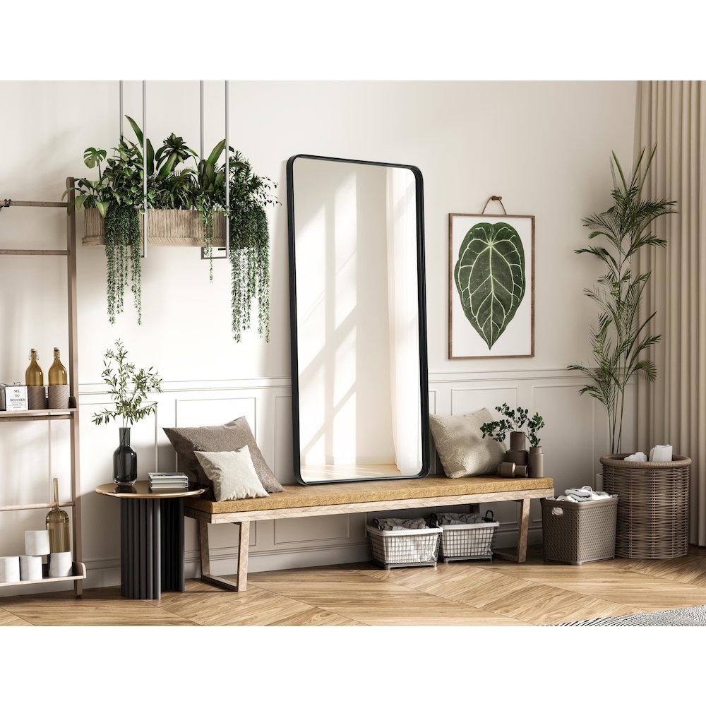 Contour Metal Rectangle Mirror 30x60 in Black. Picture 3