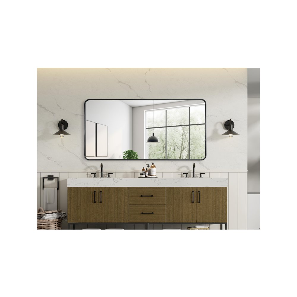 Contour Metal Rectangle Mirror 30x60 in Black. Picture 6