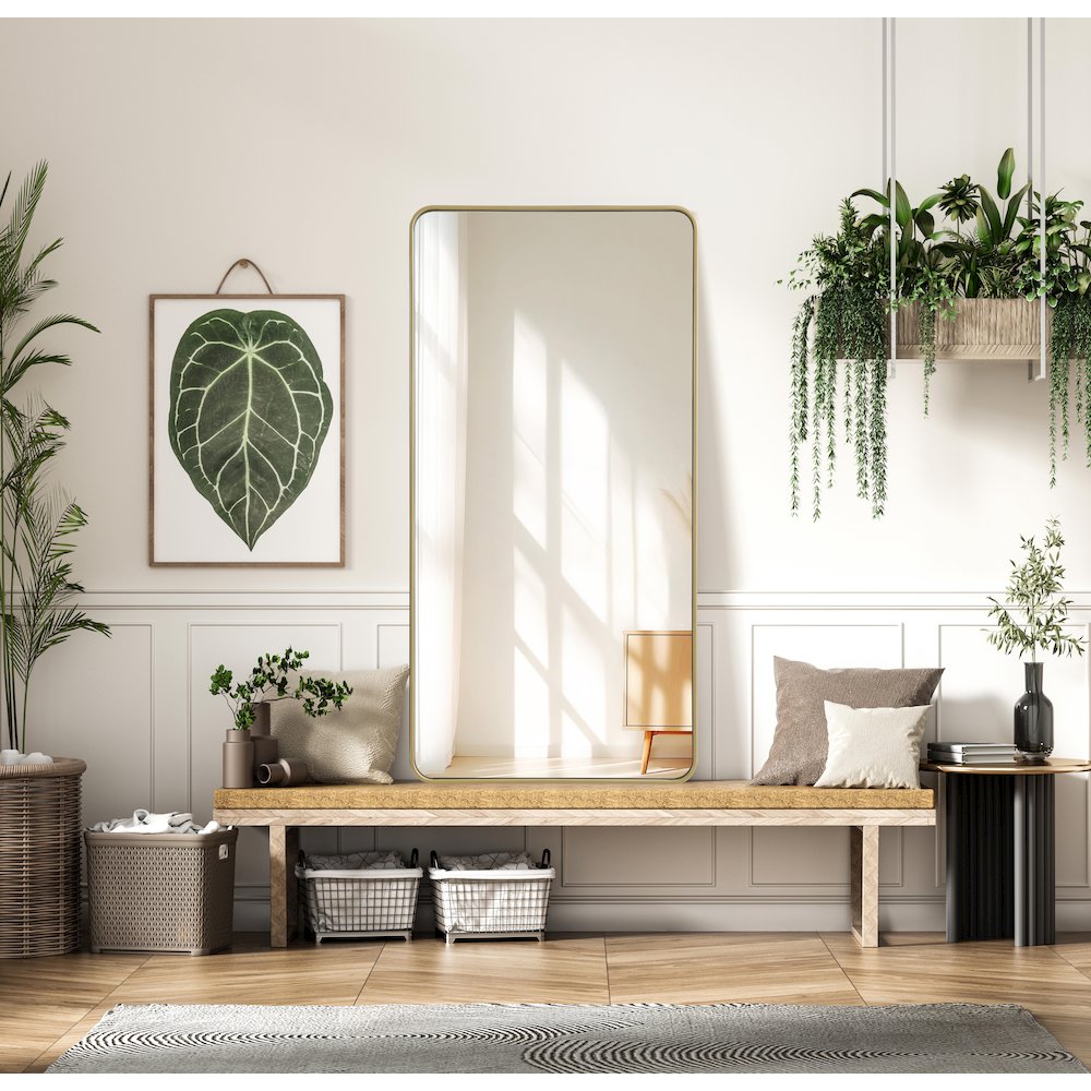 Contour Metal Rectangle Mirror 30x60 in Brass. Picture 2