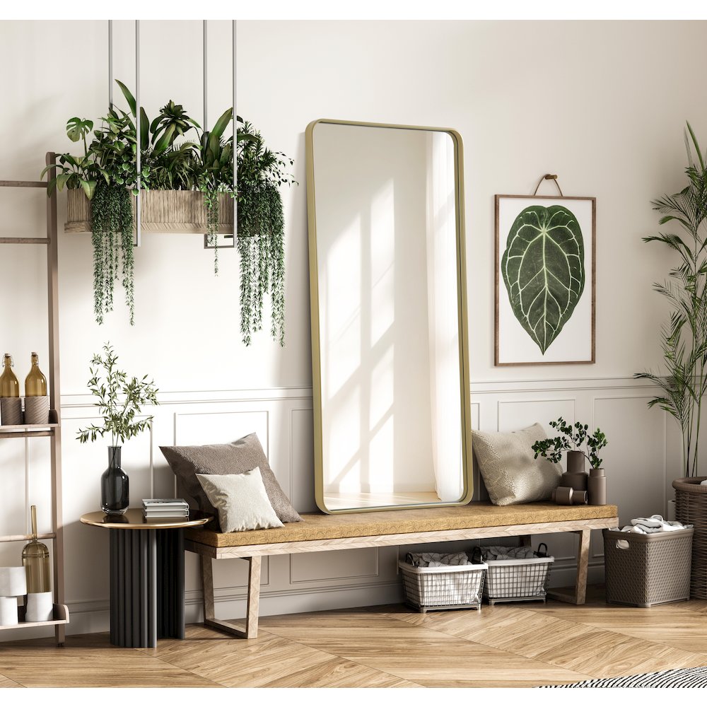 Contour Metal Rectangle Mirror 30x60 in Brass. Picture 3