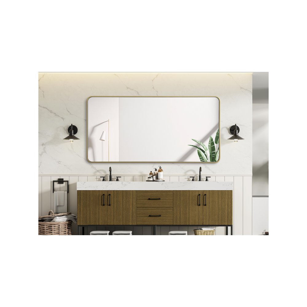 Contour Metal Rectangle Mirror 30x60 in Brass. Picture 6