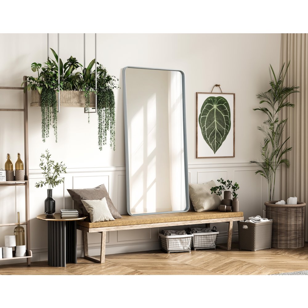 Contour Metal Rectangle Mirror 30x60 in Silver. Picture 3