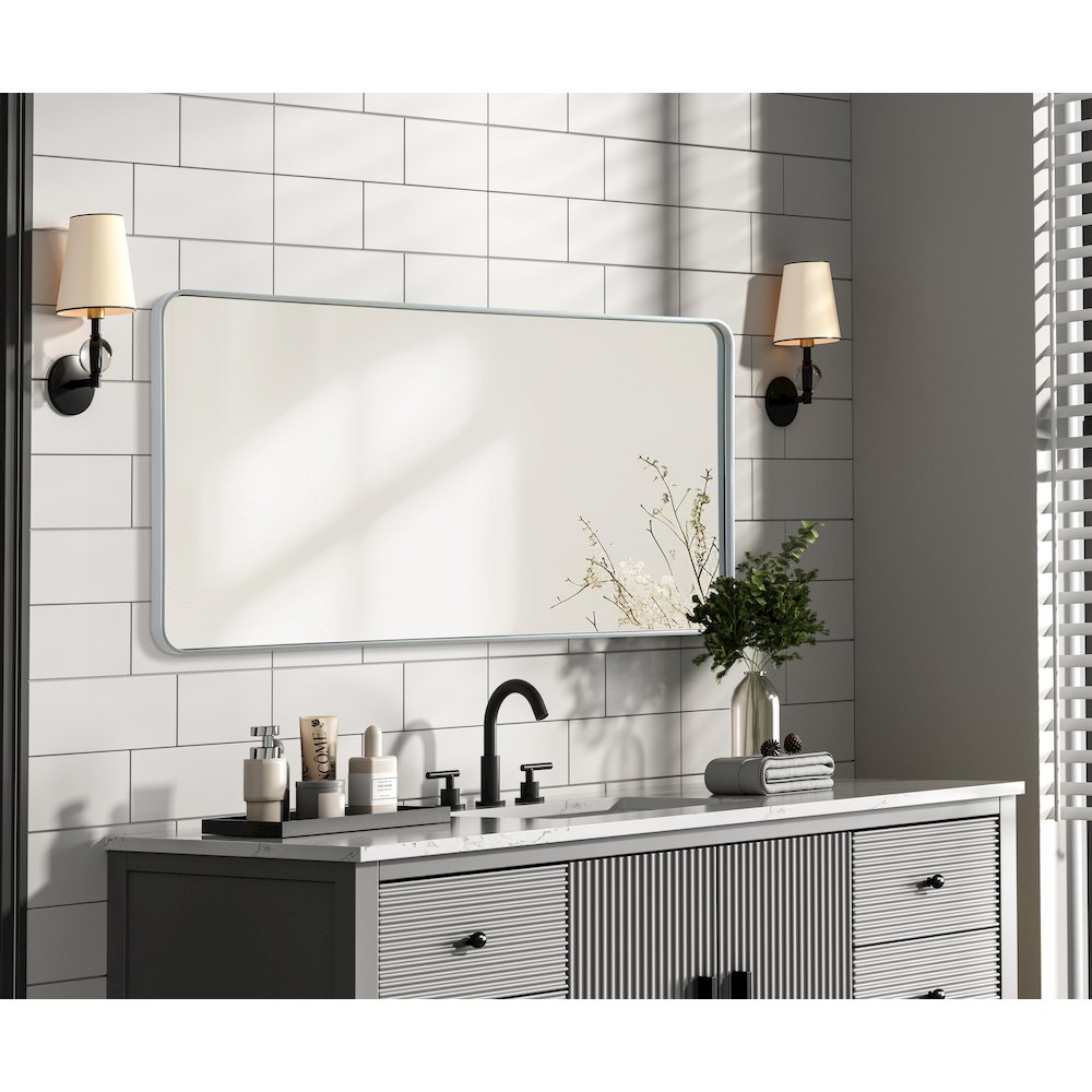 Contour Metal Rectangle Mirror 30x60 in Silver. Picture 7