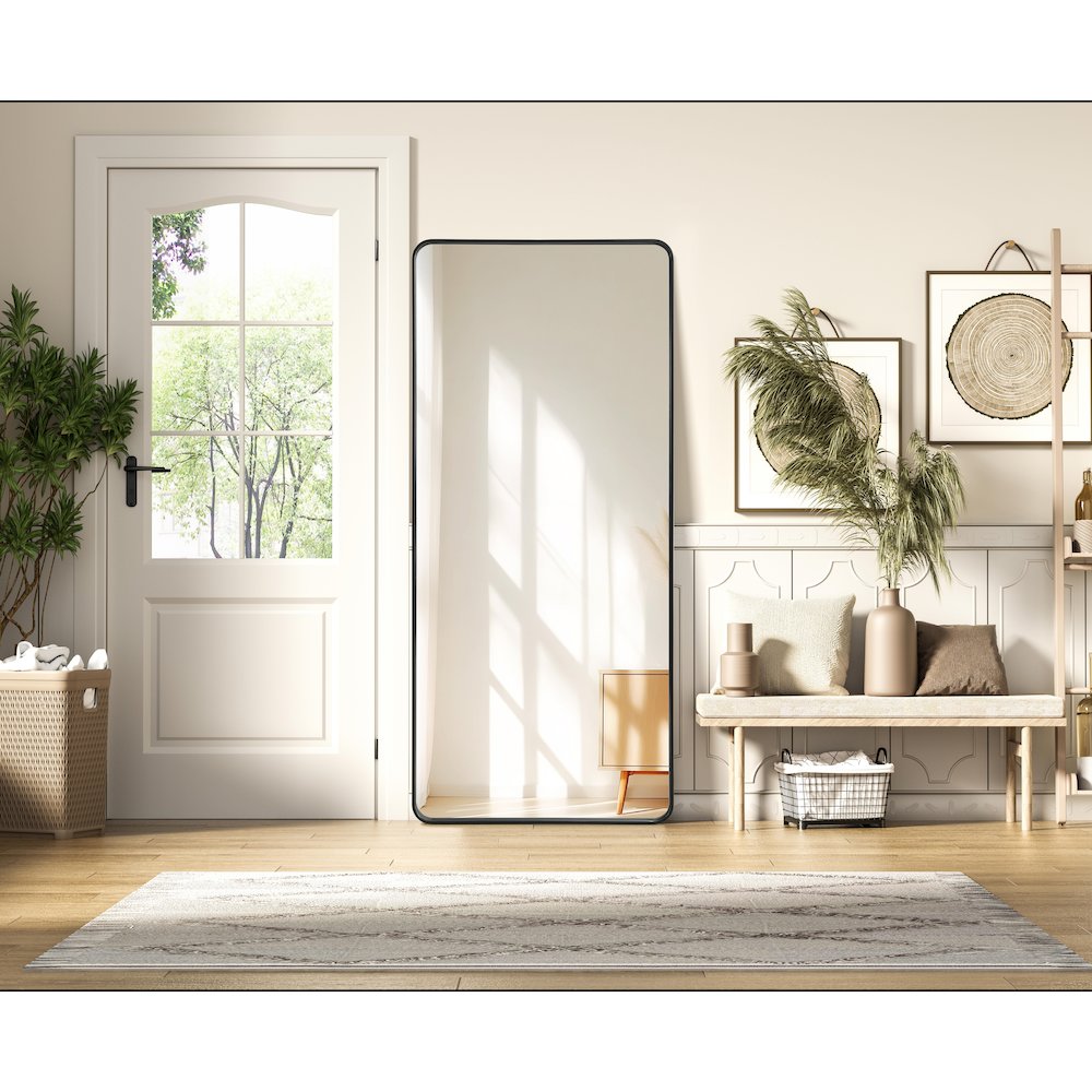 Contour Metal Rectangle Mirror 32x72 in Black. Picture 2
