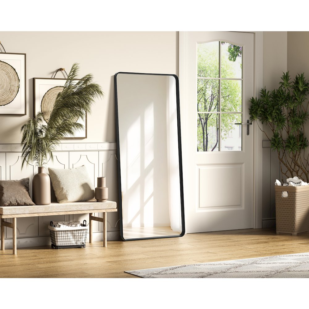 Contour Metal Rectangle Mirror 32x72 in Black. Picture 3