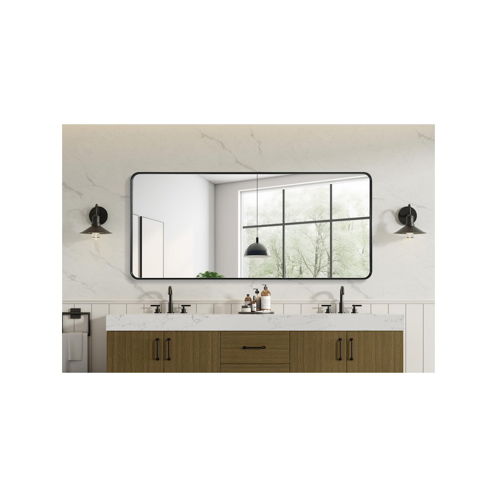 Contour Metal Rectangle Mirror 32x72 in Black. Picture 6