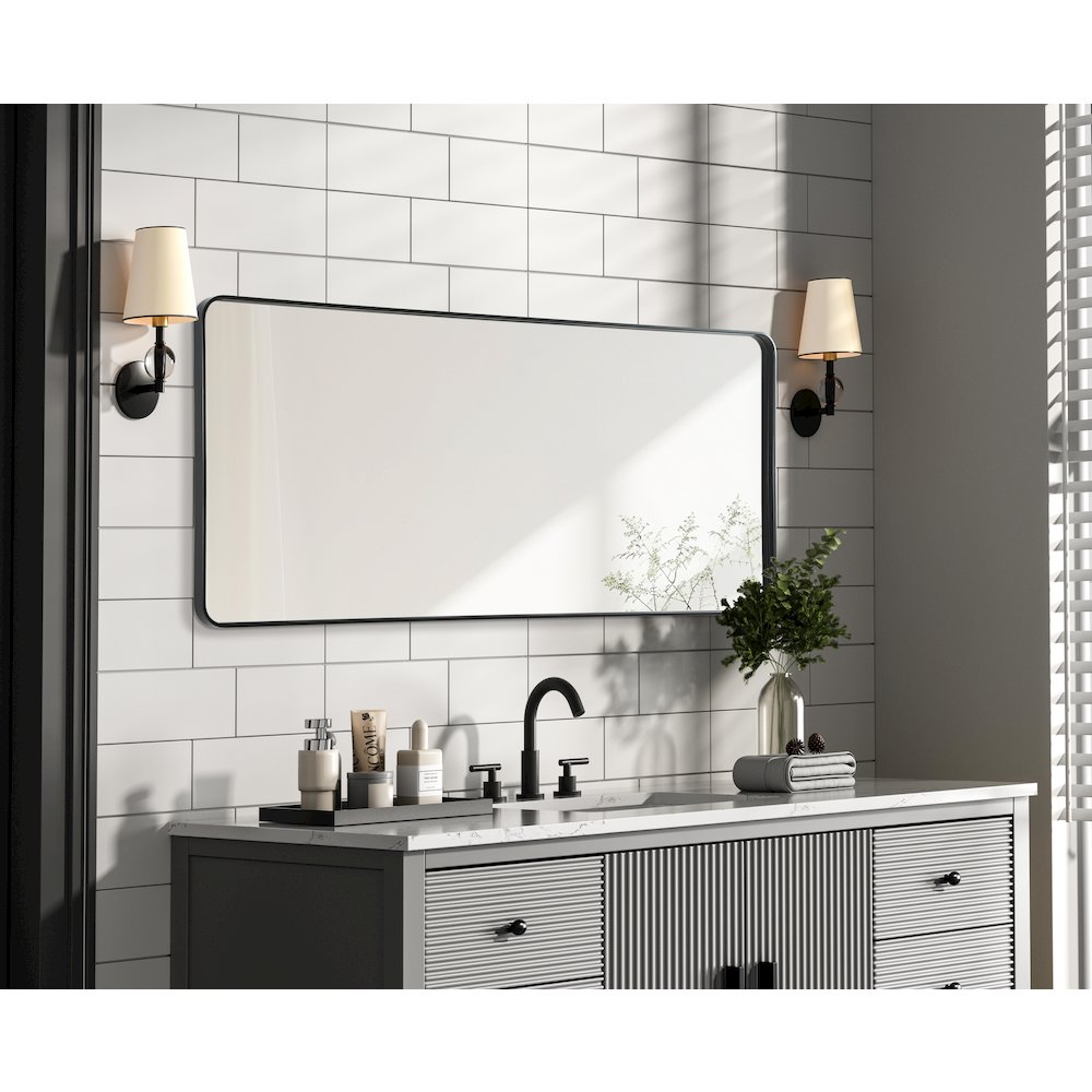 Contour Metal Rectangle Mirror 32x72 in Black. Picture 7